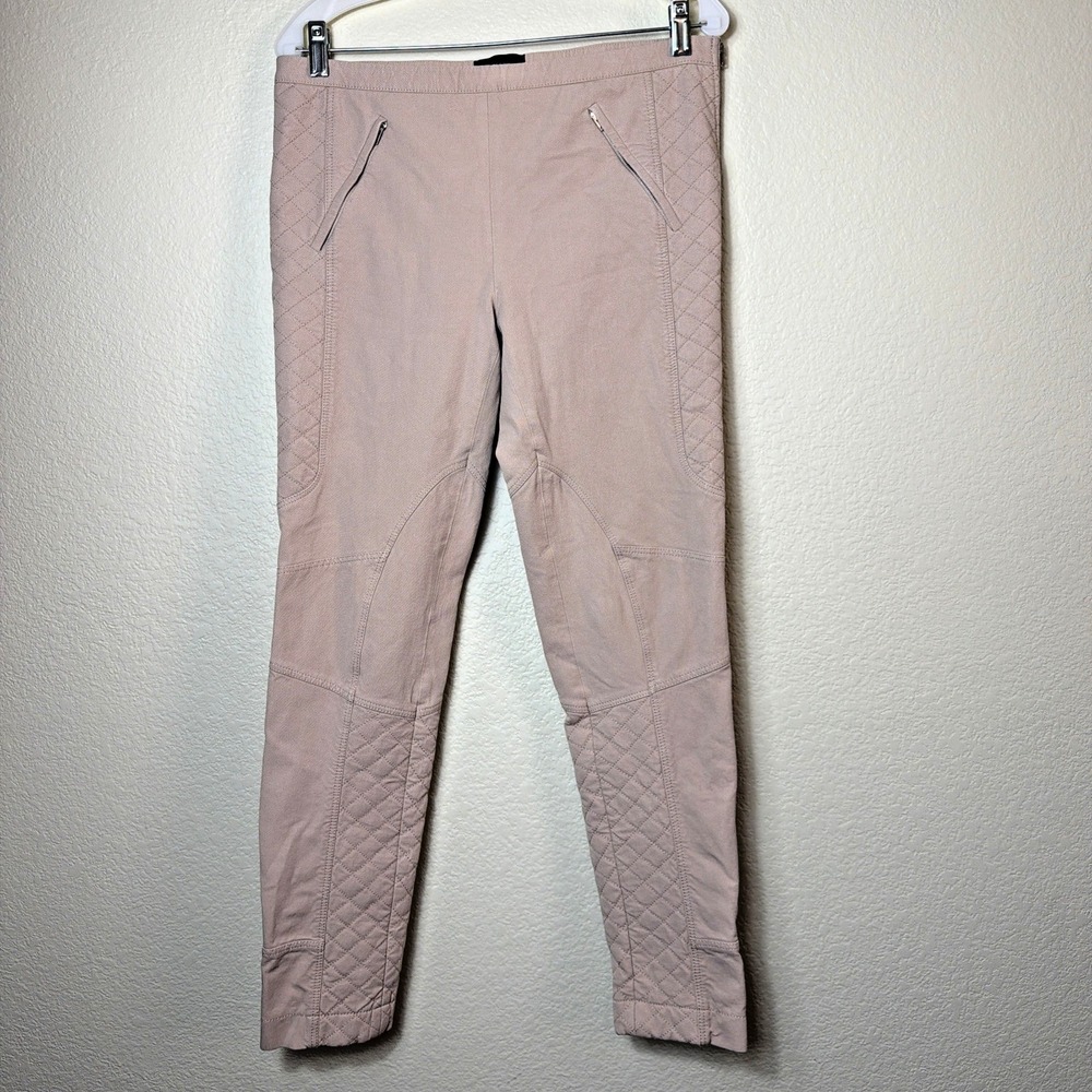 JOSEPH Berlin Moto Pants Women 42 Tan Quilted Gabardine Stretch Skinny Ankle Zip